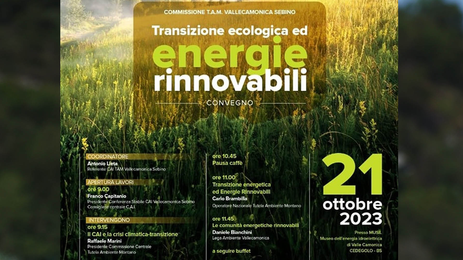 Transizione ecologica e energie rinnovabili Sabato il convegno.