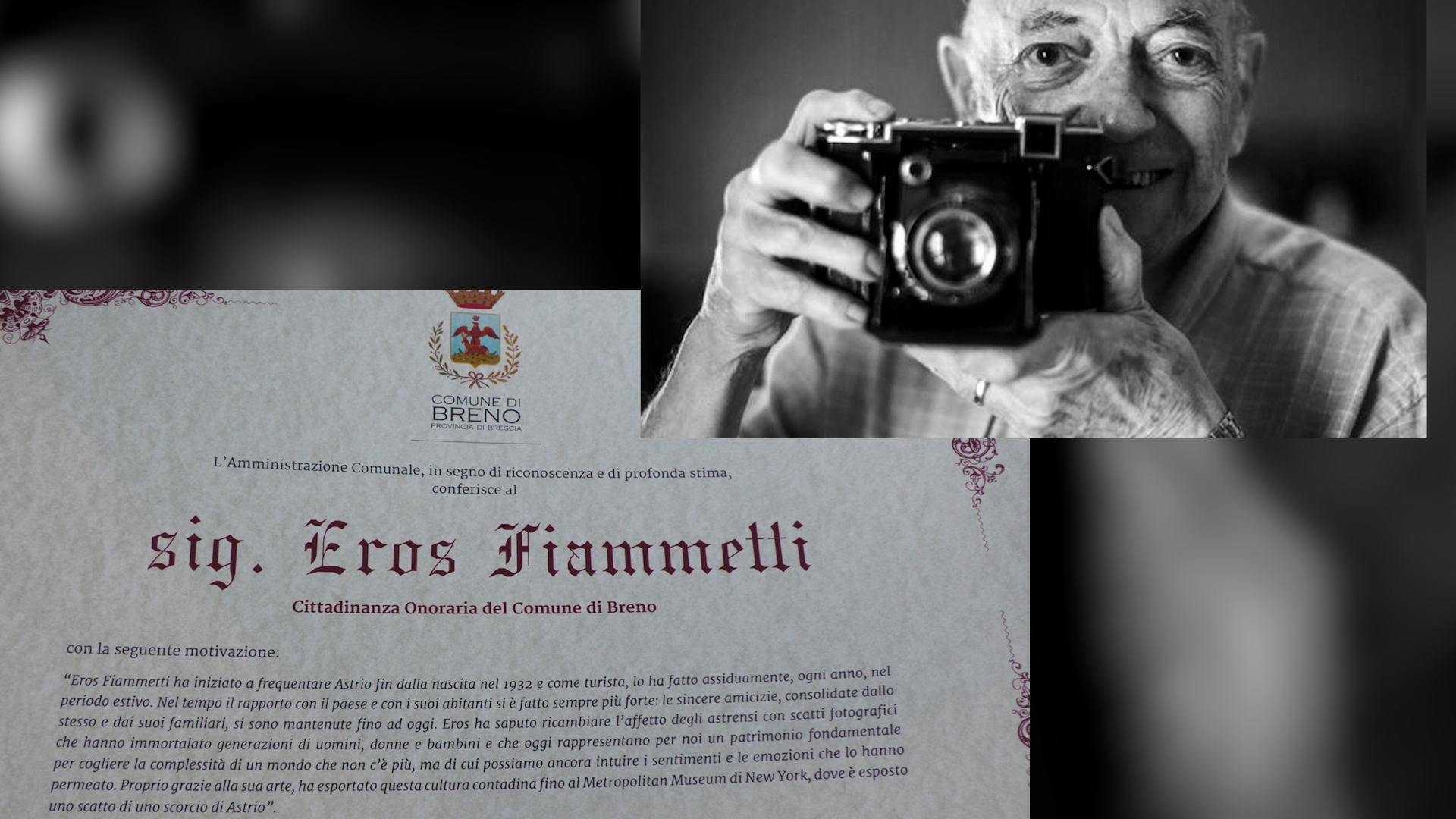 Il fotografo Eros Fiammetti cittadino onorario di Breno