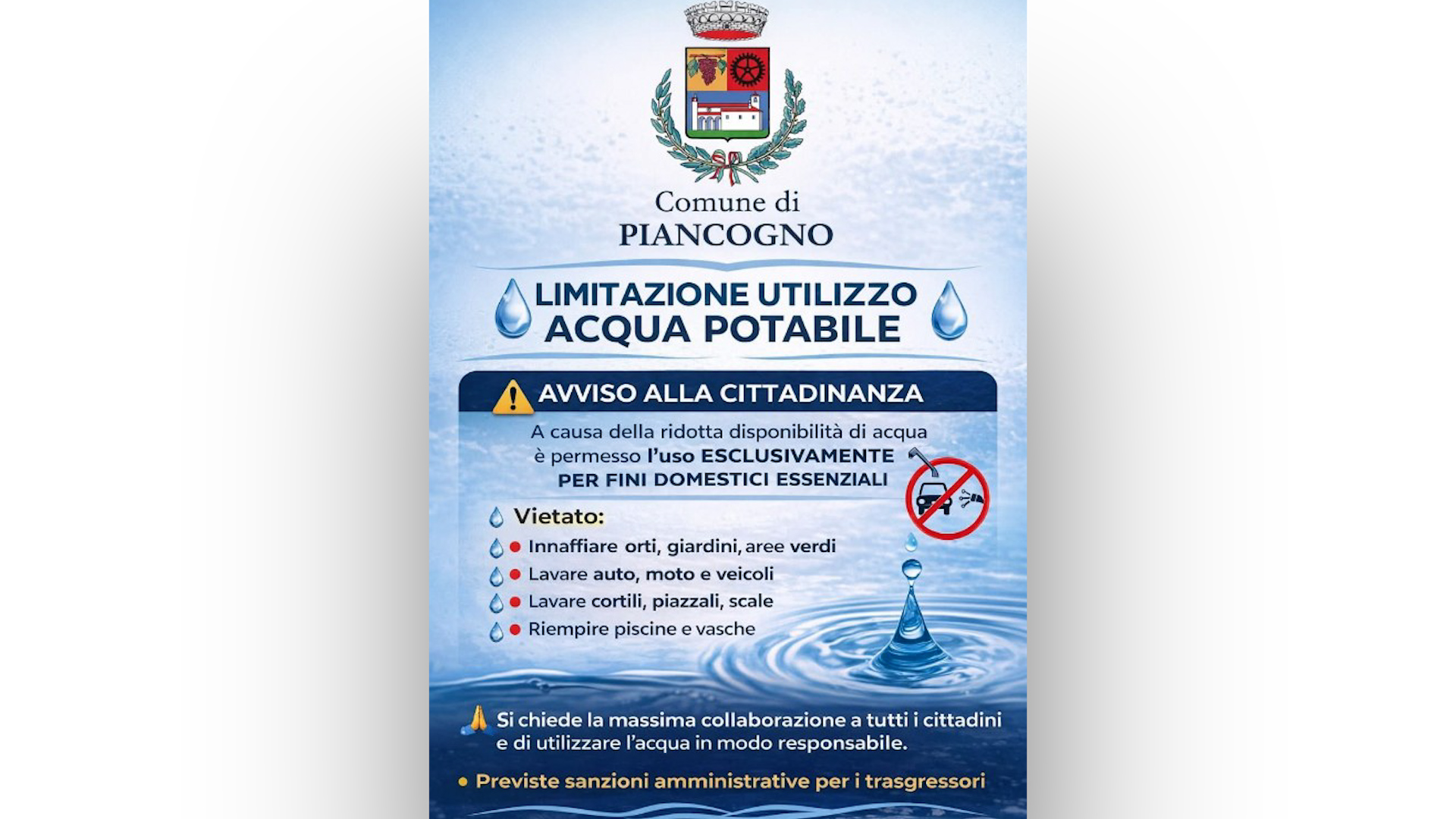 Ordinanza per non sprecare l'acqua: ecco tutti i divieti