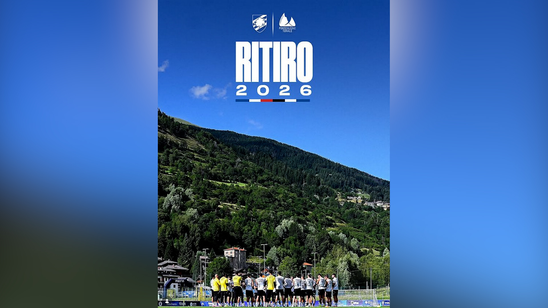 La Samp torna in ritiro in alta valle, il 23 luglio sfida al Cagliari a Temù